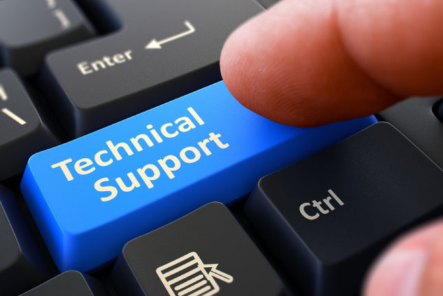 finger clicking keyboard button that reads technical support